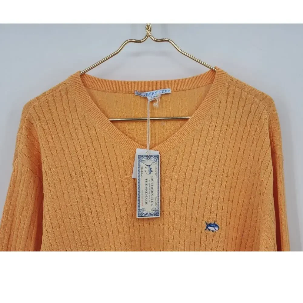 New NWT‎ Southern Tide Cable Knit V- Neck Sweater Size 2XL XXL Brass Screen